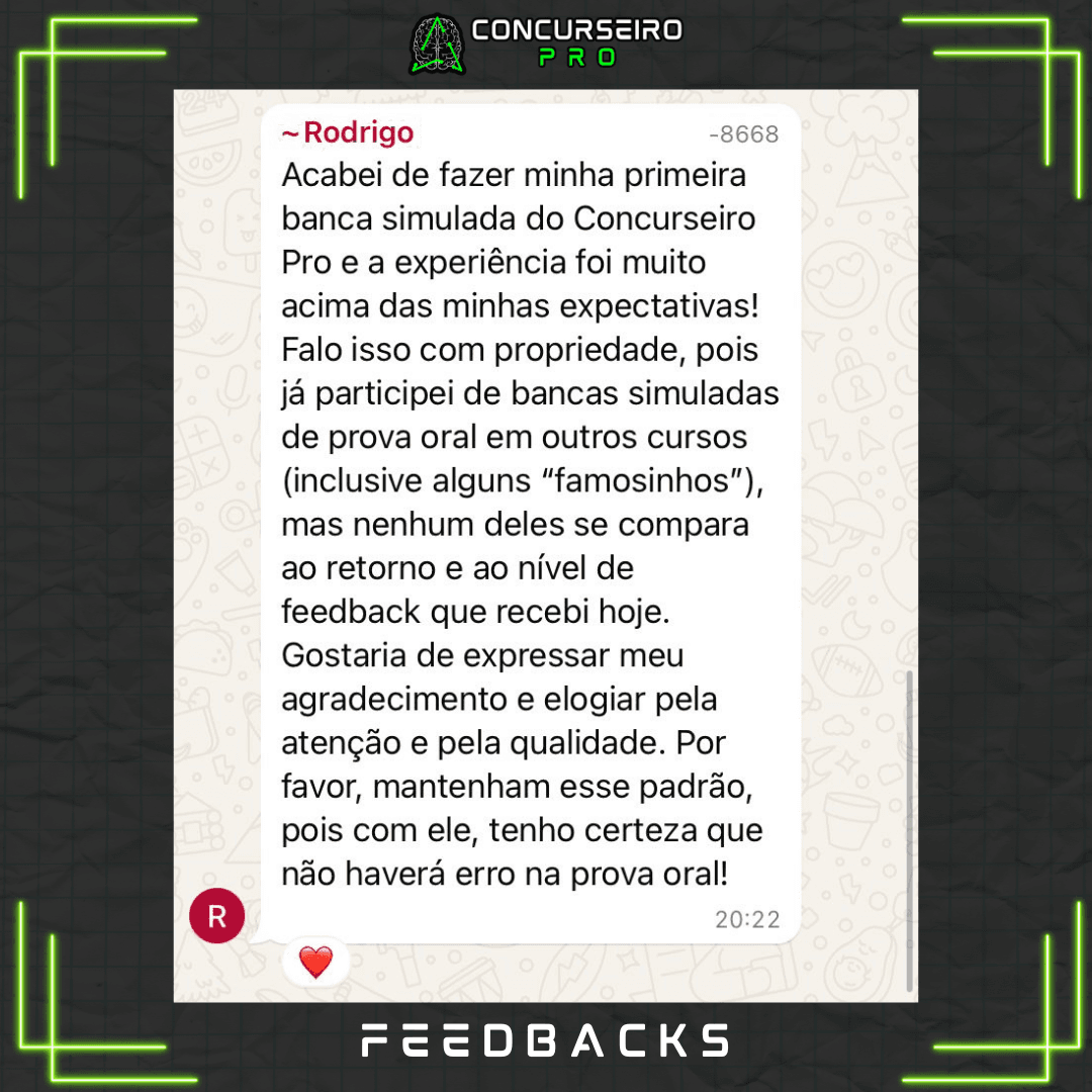 Concurseiro PRO, preparação para concursos policiais! Concurseiro PRO Feedbacks Concurseiro PRO - Delta - Rodrigo