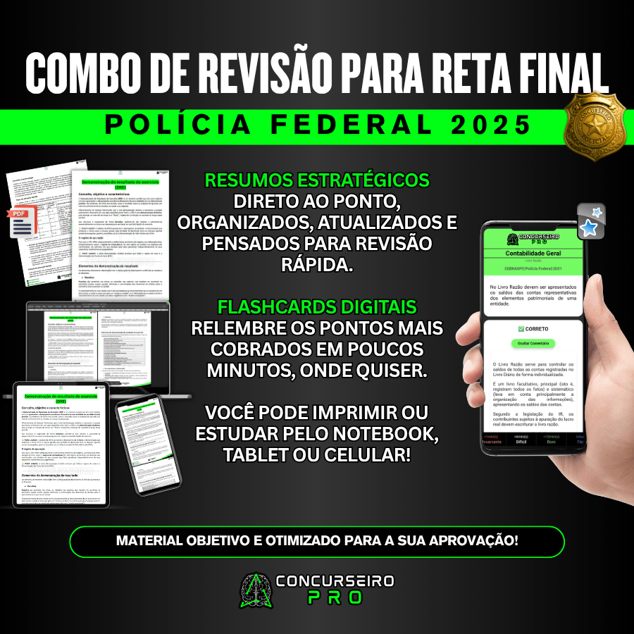 Concurseiro PRO, preparação para concursos policiais! Concurseiro PRO Combo Resumos + Flashcards Reta Final Polícia Federal